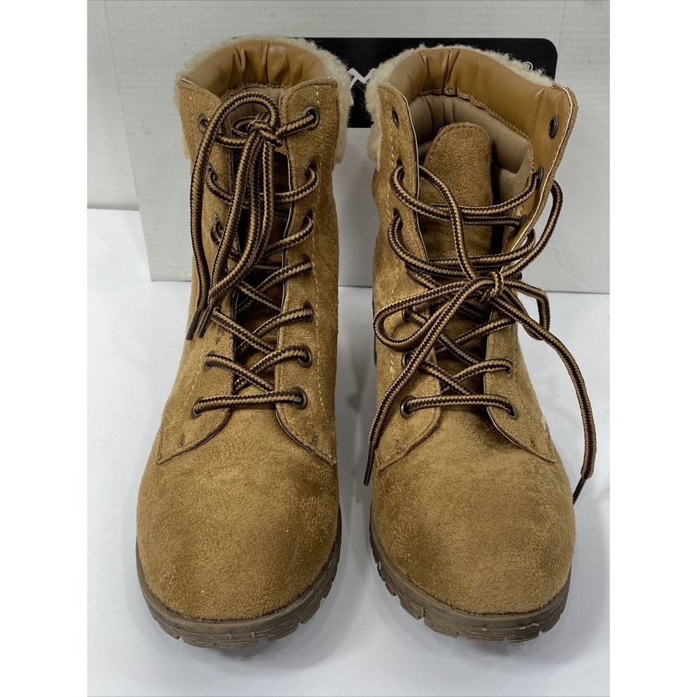 Bamboo Boots Warrior Womens Sz 6  Brown Faux Suede Fur Ankle Boots Lace Up - Picture 4 of 12